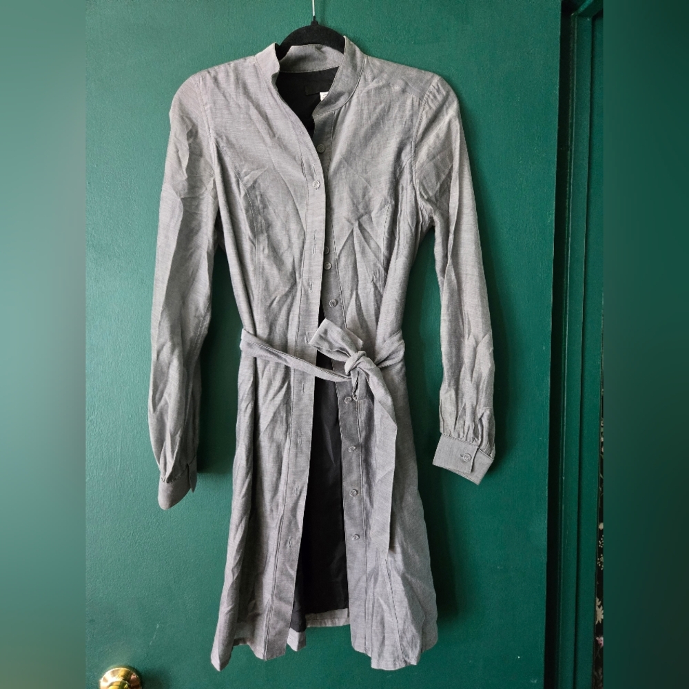 Silk Gray Button-Up Shirt Dress